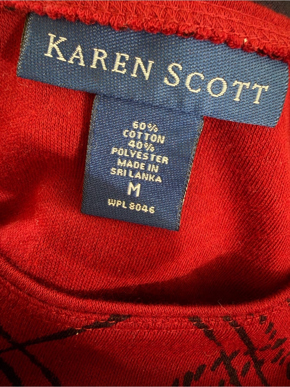 Karen Scott Size Medium Red Black Plaid Print Long Sleeve Stretch Top - Picture 5 of 6